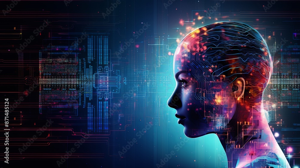 Abstract artwork of human head silhouette with circuit board design Abstract artwork of human head silhouette with circuit board design