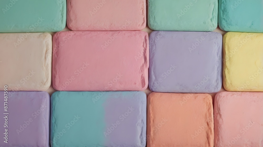 The walls are made of pastel-colored bricks. The walls are made of pastel-colored bricks.