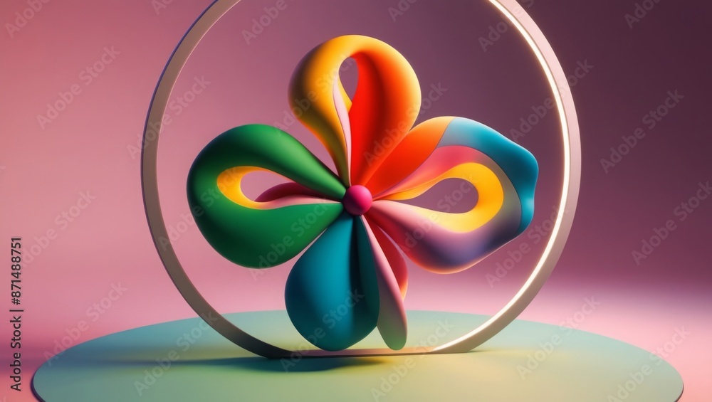 Fototapeta premium 3D Abstract Minimal Flower Double Vision Cartoon Style in Creative Abstraction