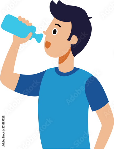 an illustration man feel thirsty drinking water from a bottle