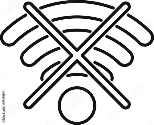 Black and white icon of a wifi signal being crossed out, representing a disconnecting internet