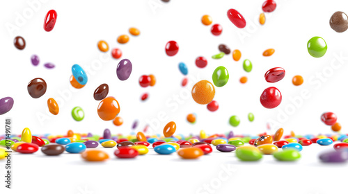 colorful candies falling isolated on white or transparent PNG Background