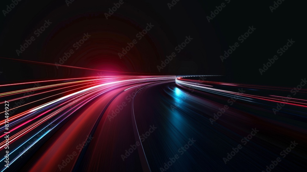 Long exposure photography captures the vibrant light trails of traffic, conveying speed and motion on a dark background Long exposure photography captures the vibrant light trails of traffic, conveying speed and motion on a dark background