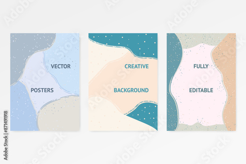 Wavy backgrounds set. Abstract fluid, design with texture in blue, marine colors. Vector illustration.