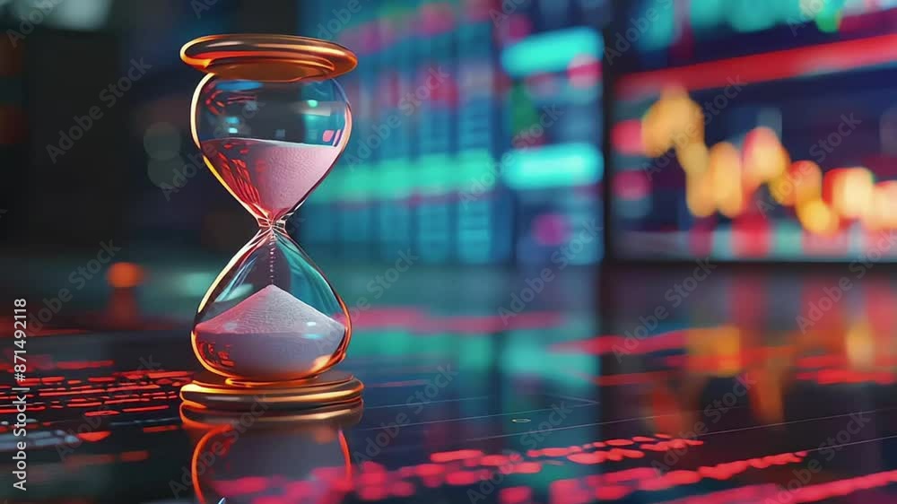 hourglass on the table and sand timer with background office, Office Hourglass: Time Management Concept with Sand Timer on Table 