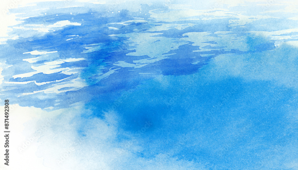 Obraz premium 爽やかな青色の水中をイメージした水彩背景 背景イラスト 海