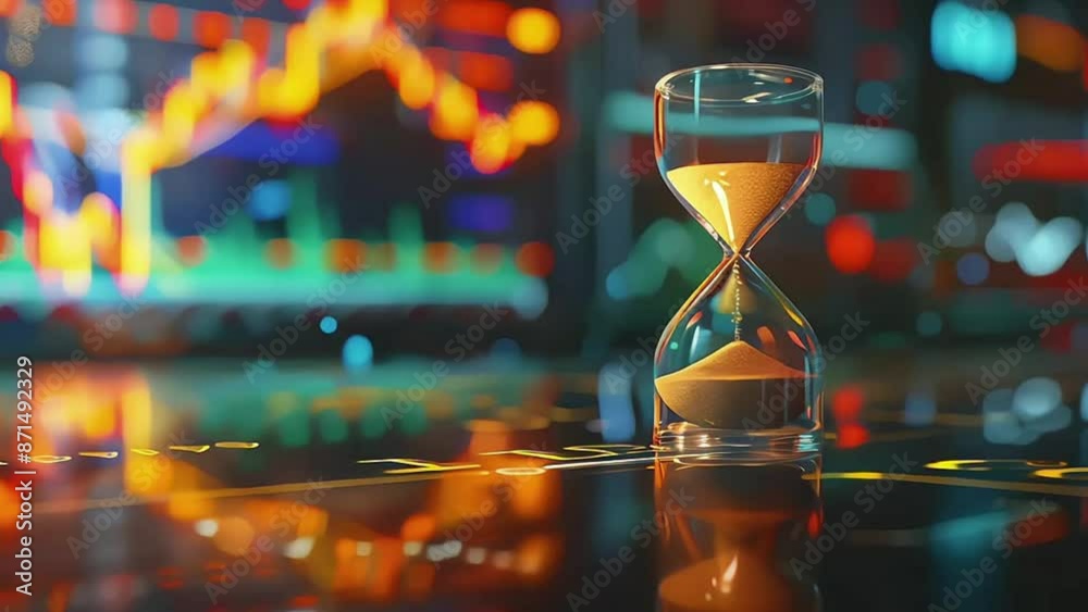 hourglass on the table and sand timer with background office, Office Hourglass: Time Management Concept with Sand Timer on Table 