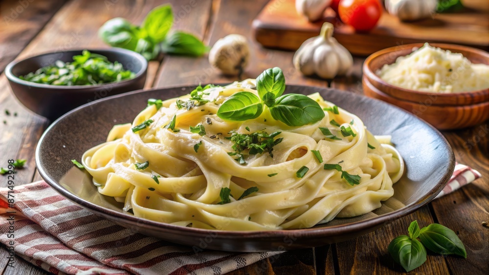 Freshly prepared Italian-inspired dish features steaming pasta topped with vibrant green basil and shaved parmesan, alongside creamy mashed potatoesPostalCodes