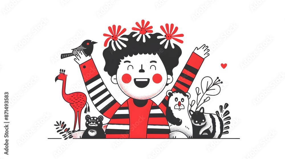 Cheerful Cartoon Characters and Decorative for Festive Cheerful Cartoon Characters and Decorative for Festive