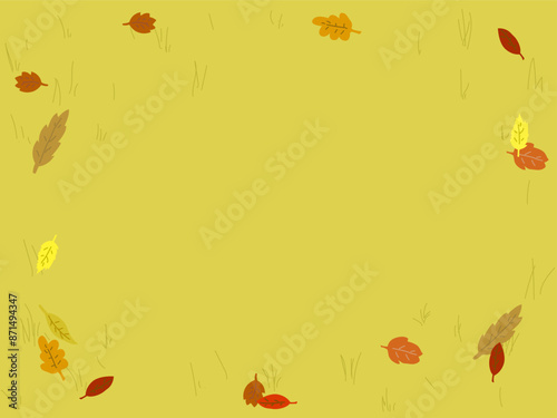 Autumn background (backdrop) made of the lawn and fallen leaves on it. Nature. Environment. Parks, outdoor. Vector illustration.