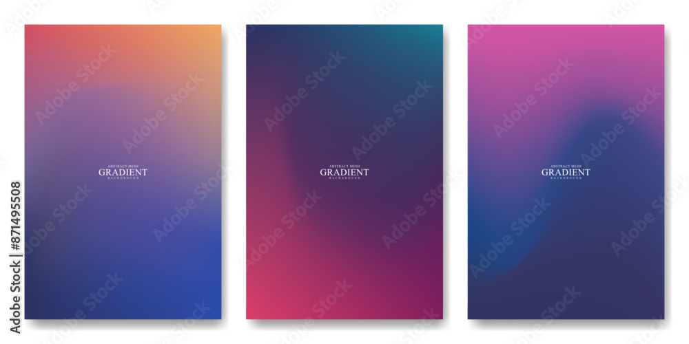 Collection abstract blurred gradient mesh. Colorful effect dark blue color blend liquid background. Modern design template for card, banner, poster, social media, promotion background