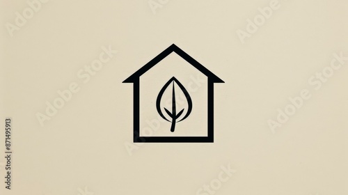 Elegant line art house logo with leaf circle design.