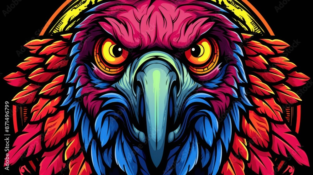 Obraz premium Vibrant graphic design of Eclectus Parrot with tropical colors, radiating warmth and beauty.