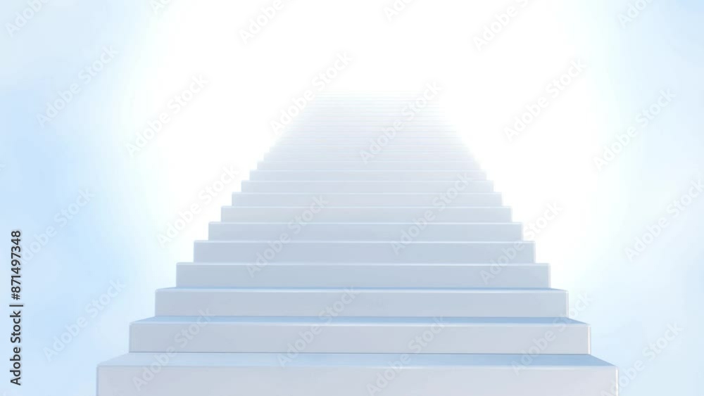 3d rendering of a white staircase leading upwards, symbolizing a stairway to heaven.