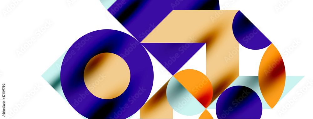 Metal color circles with shadows and other geometric elements composition for wallpaper, banner, background or landing Metal color circles with shadows and other geometric elements composition for wallpaper, banner, background or landing