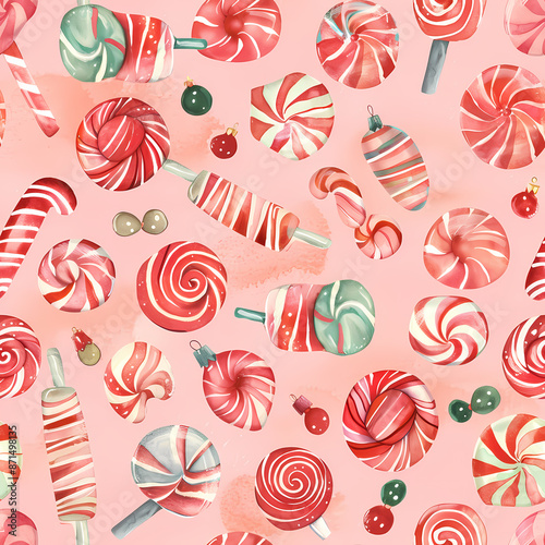 seamless pattern with christmas, bell, Santa claus, candy