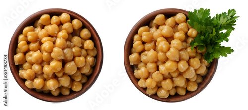 boiled chickpeas in a bowl, close-up, top view