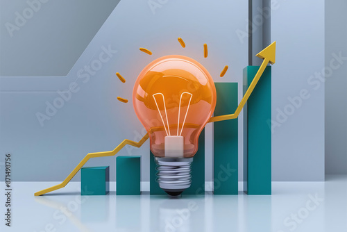 Illustration of increasing electricity costs featuring a glowing light bulb and a rising graph, symbolizing economic growth in energy expenses with a simple and clear design. 