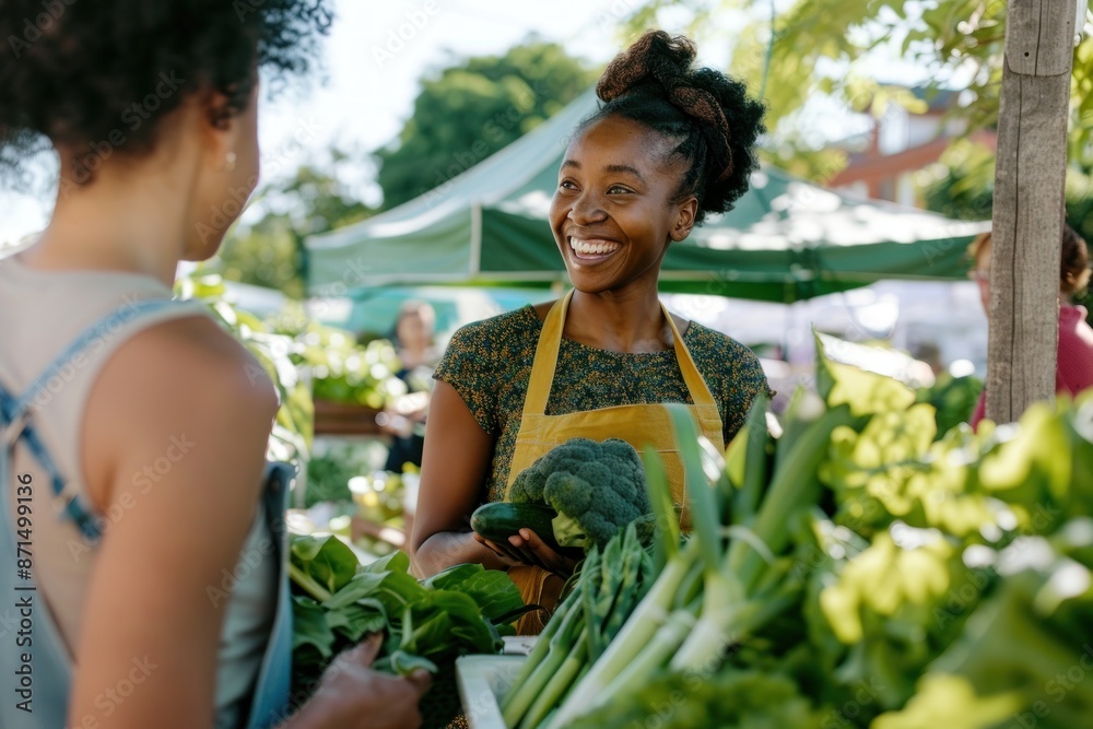 Obraz premium Vibrant market scene with woman and fresh produce