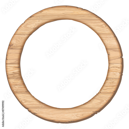 Blank old cut timber panels circle frame isolated graphic illustrated. Wooden round border whitewashed texture pattern.