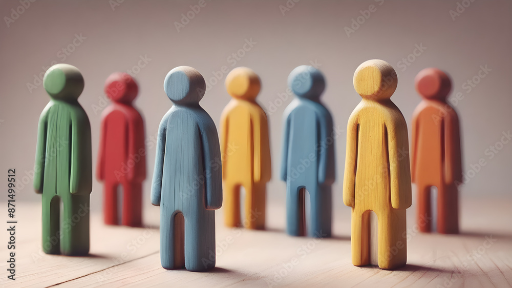 Colorful Wooden figure peg dolls. creative thinking and human resources, Recruitment employee concept AI generated image, ai Colorful Wooden figure peg dolls. creative thinking and human resources, Recruitment employee concept AI generated image, ai