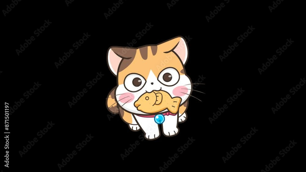 Animated Cat Holding Fish Cookies Animated Cat Holding Fish Cookies