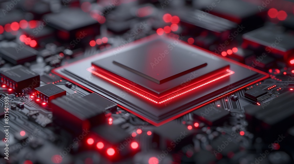 a close up of a computer chip with a red light on it and a black and white chip with a red light on it a close up of a computer chip with a red light on it and a black and white chip with a red light on it