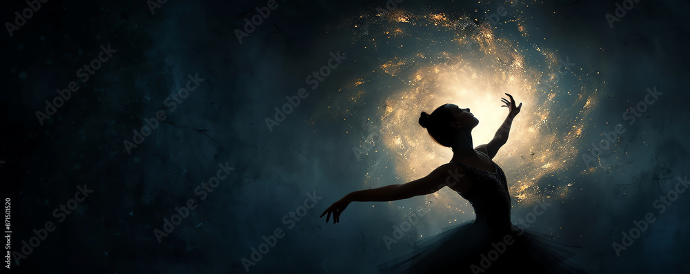 Naklejka premium Illustrate a dancer embodying hope in a worms-eye view, integrating elements of ballet and surrealism