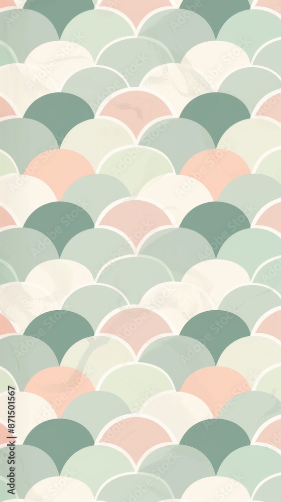 Abstract Pastel Green and Pink Scalloped Pattern Wallpaper Abstract Pastel Green and Pink Scalloped Pattern Wallpaper