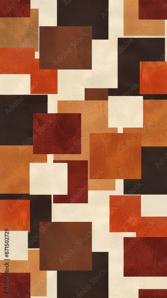 Abstract Geometric Wallpaper Pattern With Orange, Brown, and Red Squares