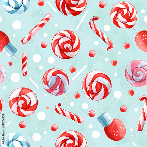 seamless pattern with christmas, bell, Santa claus, candy