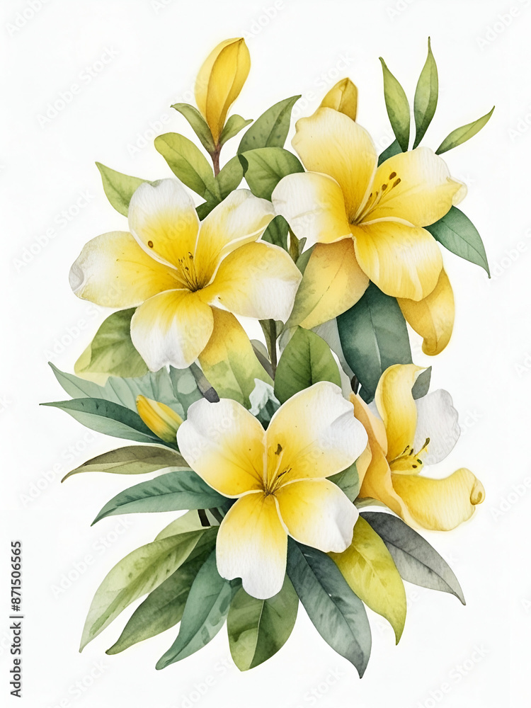 Fototapeta premium Allamanda flowers watercolor on white background, yellow flowers