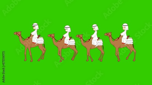 Animated Group of Travelers Riding Camels
