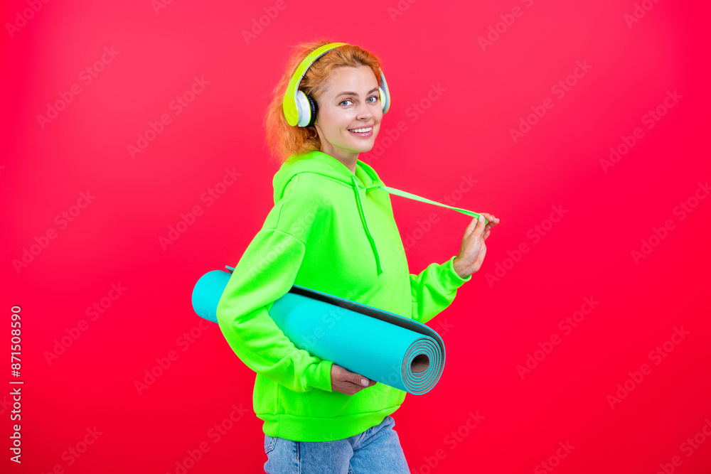 Yoga and Pilates. Sport woman ready for workout. Healthy lifestyle. Fitness and sport. Yoga mat for training. Woman in sportswear with fitness mat isolated on pink. Fit your body. Fitness equipment Yoga and Pilates. Sport woman ready for workout. Healthy lifestyle. Fitness and sport. Yoga mat for training. Woman in sportswear with fitness mat isolated on pink. Fit your body. Fitness equipment