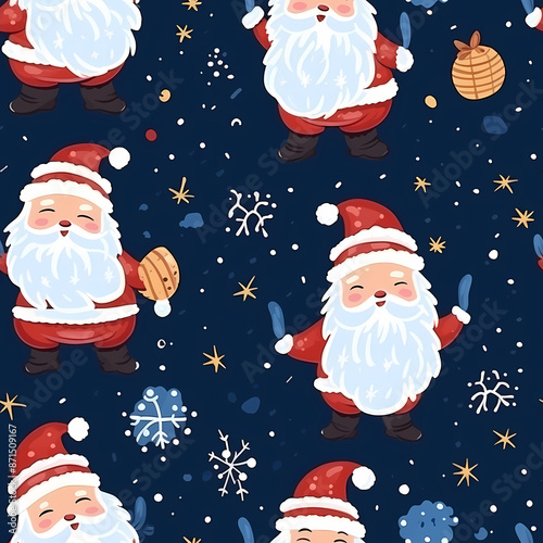 seamless pattern with christmas, bell, Santa claus, candy