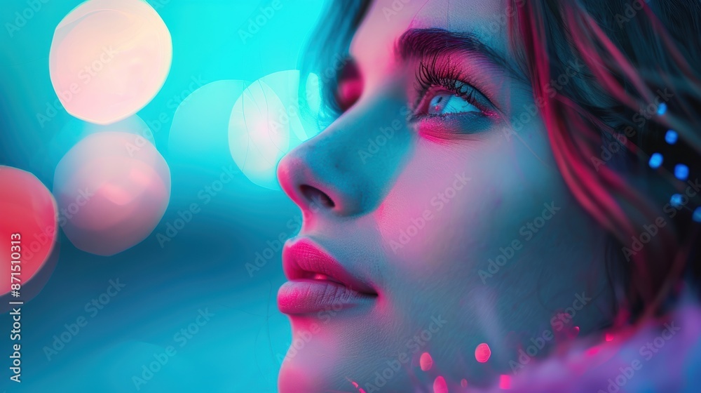 An urban nightlife portrait featuring a young woman in neon-lit streets, capturing the vibrant energy and excitement of city nightlife. An urban nightlife portrait featuring a young woman in neon-lit streets, capturing the vibrant energy and excitement of city nightlife.