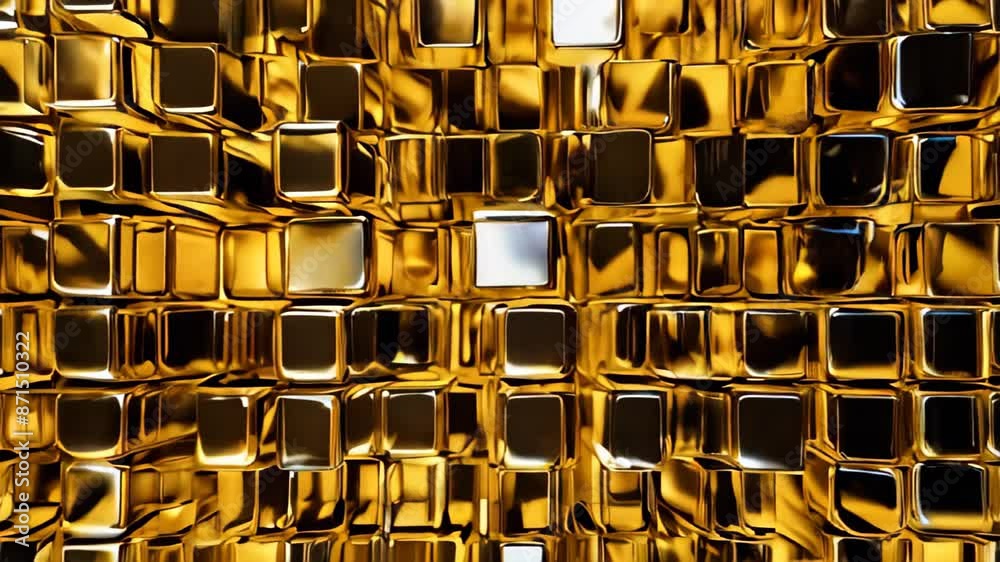 Golden cubes slow motion background In 4k. 3D. High quality 4k footage