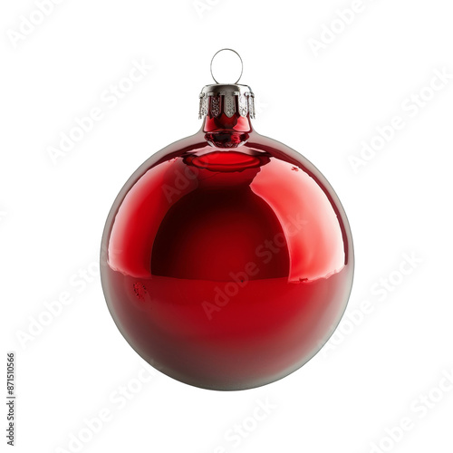 Red Christmas ornament ball with shiny surface and silver cap on transparent background clipart