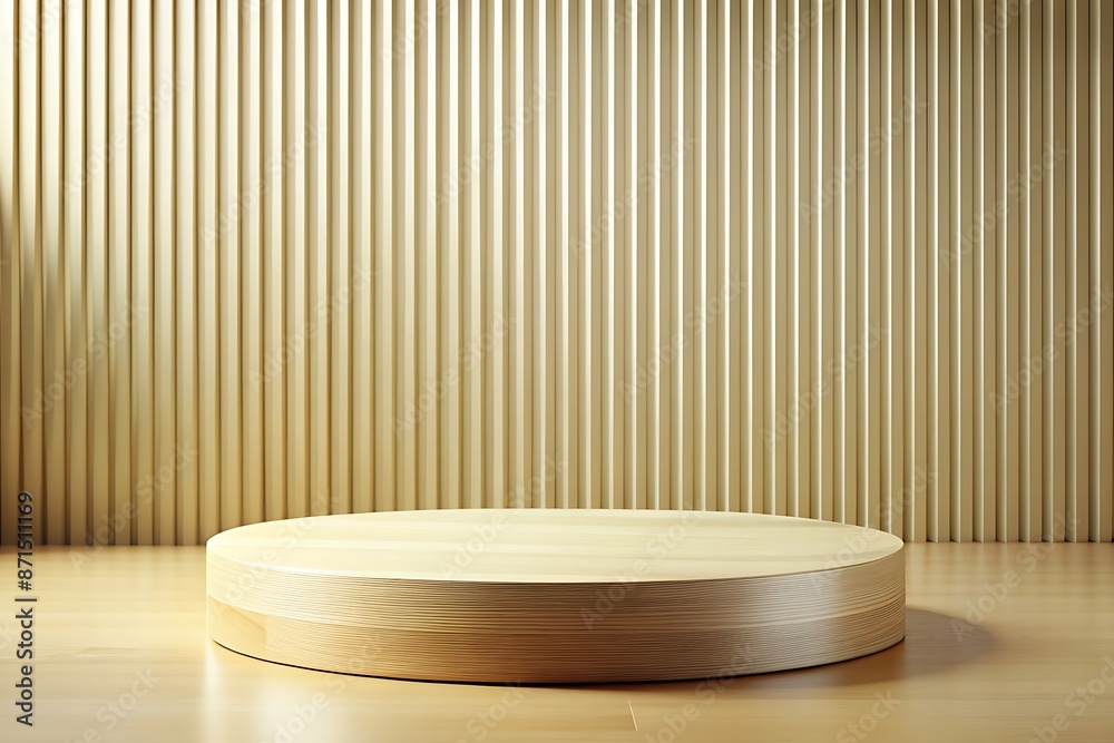 Wooden round on green background for mocking up or display product to make advertising Wooden round on green background for mocking up or display product to make advertising