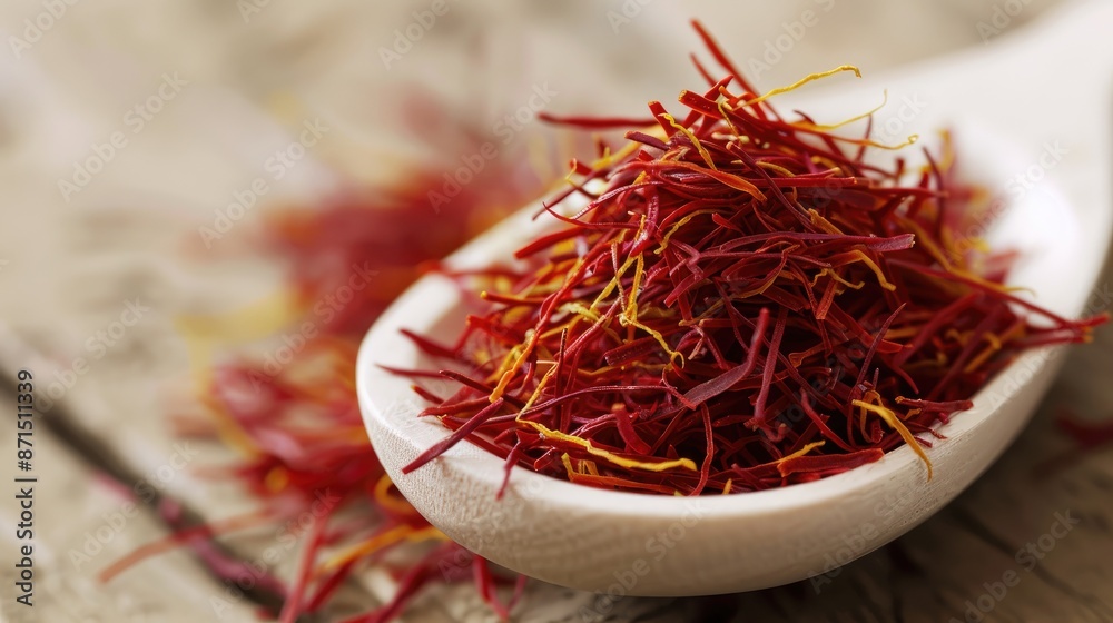 Fototapeta premium Saffron threads on a light spoon