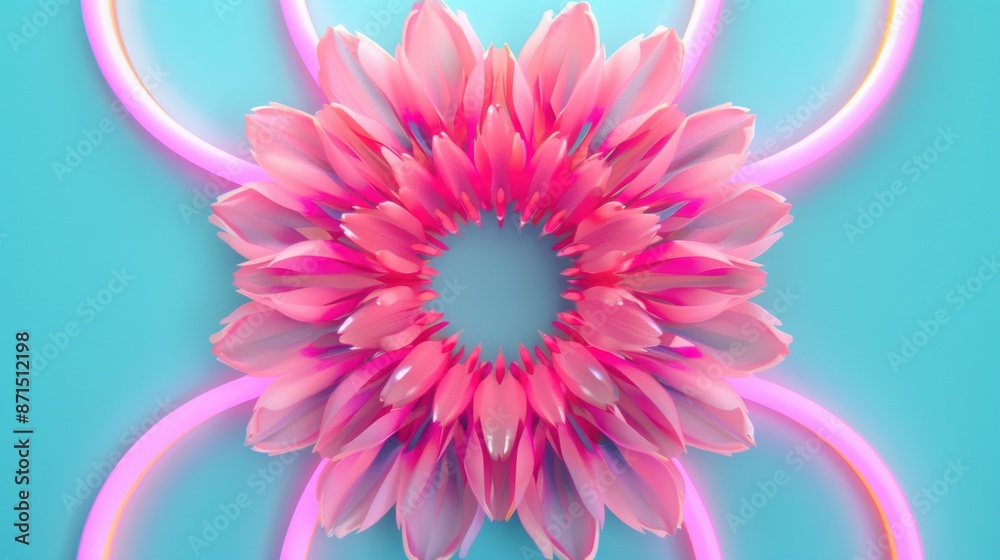Obraz premium Creative compositions of neon geometric patterns intersecting in a kaleidoscope of colors, offering a visually stimulating backdrop for contemporary art and design projects.