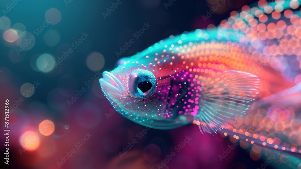 Close-up portraits of marine creatures glowing in neon colors, capturing the mesmerizing beauty of underwater life. Close-up portraits of marine creatures glowing in neon colors, capturing the mesmerizing beauty of underwater life.