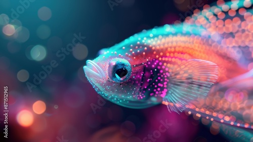 Close-up portraits of marine creatures glowing in neon colors, capturing the mesmerizing beauty of underwater life. © MAY