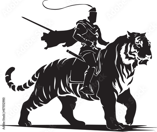 A Tiger riding a man silhouette Illustration  vector .