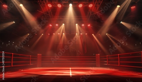 Boxing arena. Sport boxer fight stadium with spotlight. Professional combat fight stage. Wrestling arena illustration. MMA event event background