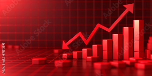 Red arrow is trending upwards over a bar chart against a grid background