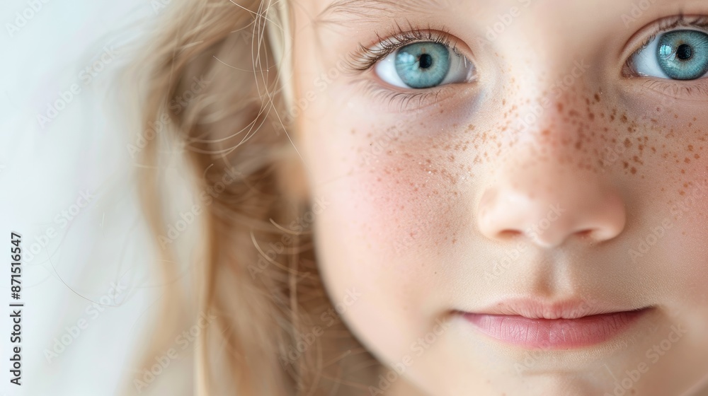 Captivating Close-up of a Curious Girl with Raised Eyebrow in Natural Daylight, Copy Space Above Captivating Close-up of a Curious Girl with Raised Eyebrow in Natural Daylight, Copy Space Above