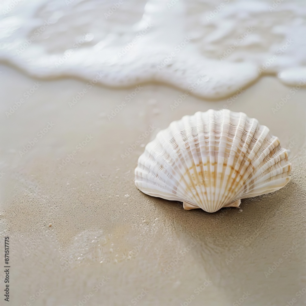 Minimalist seashell on a plain beach backdrop, coastal decor, natural beauty Minimalist seashell on a plain beach backdrop, coastal decor, natural beauty