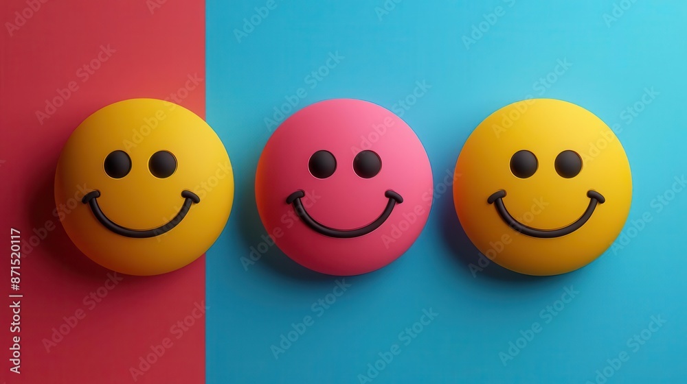 cheerfulness flat design top view smiling faces 3D render Complementary Color Scheme cheerfulness flat design top view smiling faces 3D render Complementary Color Scheme