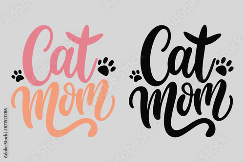 Handdrawn Cat Lover Typography with Paws - Vector Art on White Background photo